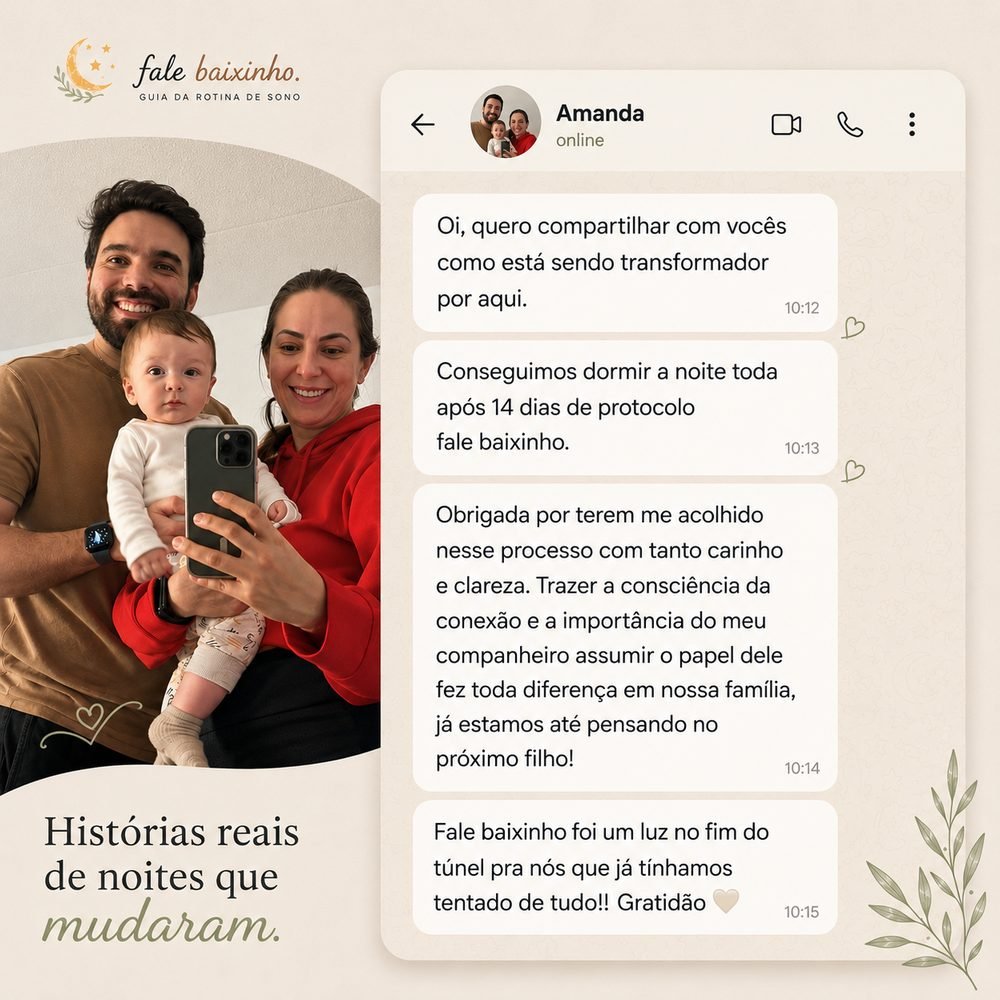 Relato de Amanda sobre a rotina de sono do bebê com o Fale Baixinho